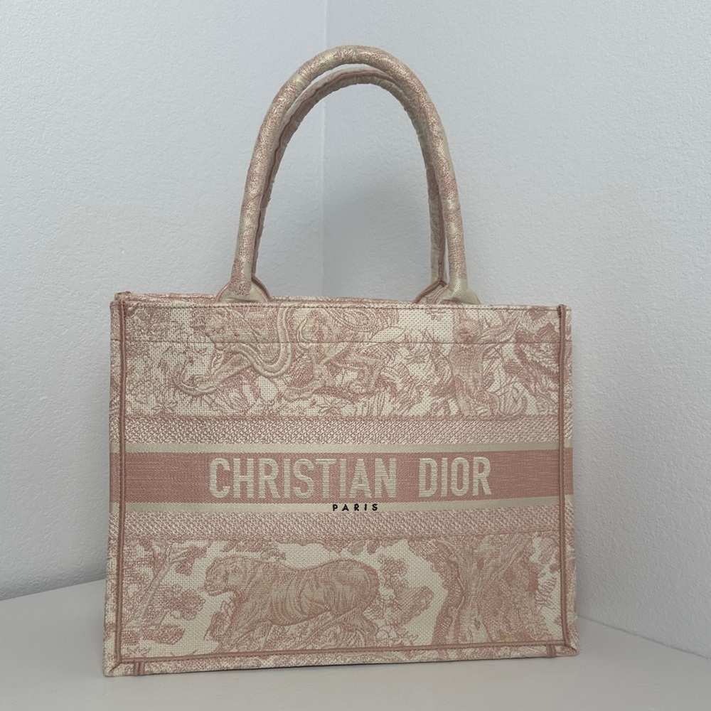 Christian Dior Small Book Tote Toile de Jouy Pink Beige JOEY Embroidery